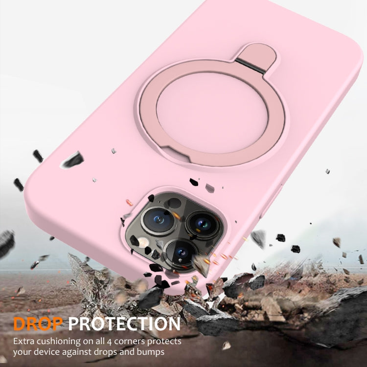 For iPhone 12 Pro Liquid Silicone MagSafe Magnetic Phone Case with Ring Holder(Grey Pink) by buy2fix