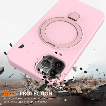 For iPhone 12 Pro Liquid Silicone MagSafe Magnetic Phone Case with Ring Holder(Grey Pink) by buy2fix