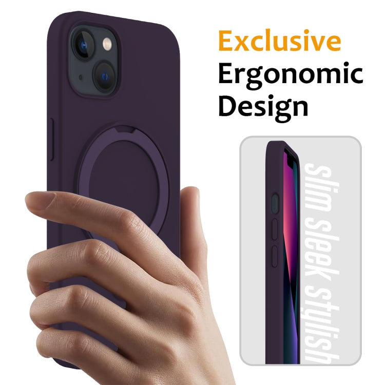 For iPhone 14 Plus MagSafe Magnetic Liquid Silicone Phone Case with Ring Holder(Purple) - iPhone 14 Plus Cases by buy2fix | Online Shopping UK | buy2fix