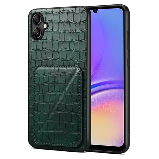 For Samsung Galaxy A05 Denior Imitation Crocodile Leather Back Phone Case with Holder(Green)