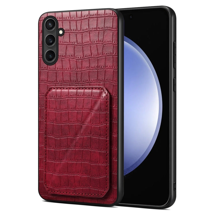 For Samsung Galaxy S23 FE 5G Denior Imitation Crocodile Leather Back Phone Case with Holder(Rose Red) by Denior