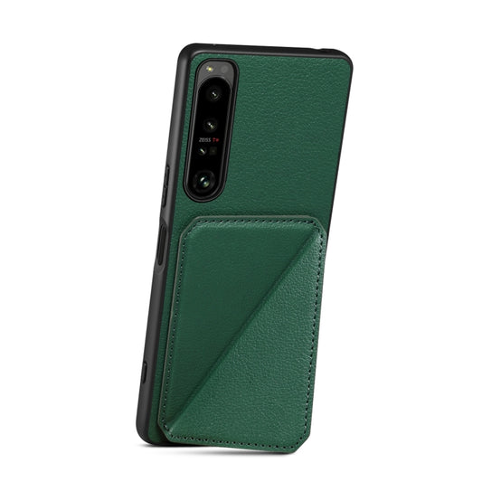 For Sony Xperia 1 IV Denior Imitation Calf Leather Back Phone Case with Holder(Green) by Denior