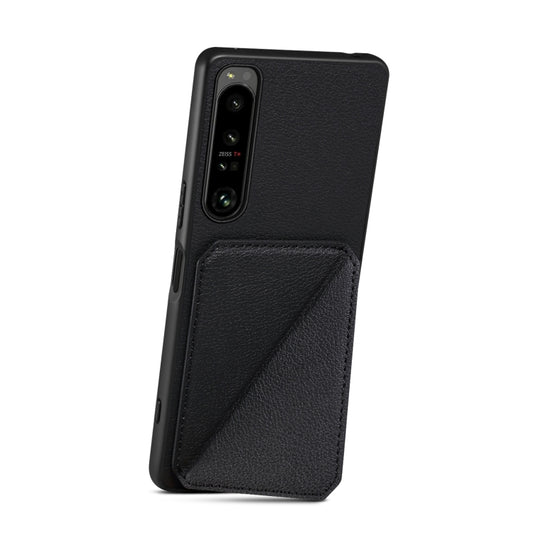 For Sony Xperia 5 III Denior Imitation Calf Leather Back Phone Case with Holder(Black) by Denior