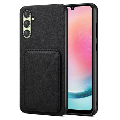 For Samsung Galaxy A24 Denior Imitation Calf Leather Back Phone Case with Holder(Black) - Galaxy Phone Cases by Denior | Online Shopping UK | buy2fix