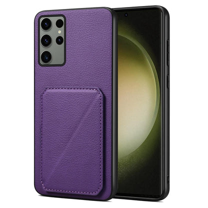 For Samsung Galaxy S23 Ultra 5G Denior Imitation Calf Leather Back Phone Case with Holder(Purple) - Galaxy S23 Ultra 5G Cases by Denior | Online Shopping UK | buy2fix