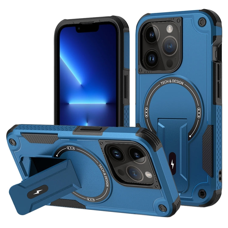 For iPhone 13 Pro MagSafe Holder Armor PC Hybrid TPU Phone Case(Dark Blue) - iPhone 13 Pro Cases by buy2fix | Online Shopping UK | buy2fix