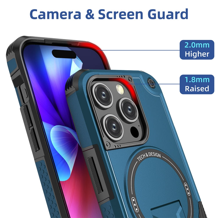 For iPhone 12 Pro Max Armor Magsafe Holder PC Hybrid TPU Phone Case(Dark Blue) by buy2fix