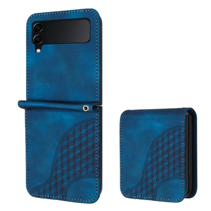 For Samsung Galaxy Z Flip3 5G YX0060 Elephant Head Embossed Phone Leather Case with Lanyard(Royal Blue) by buy2fix