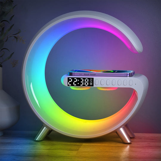 N69-1 Smart Bluetooth Speaker with Wireless Charger & Alarm Clock & Ambient Light, Support APP(White)