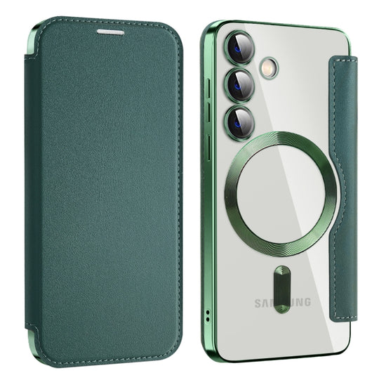 For Samsung Galaxy S24 5G MagSafe Magnetic RFID Anti-theft Leather Phone Case(Dark Green)