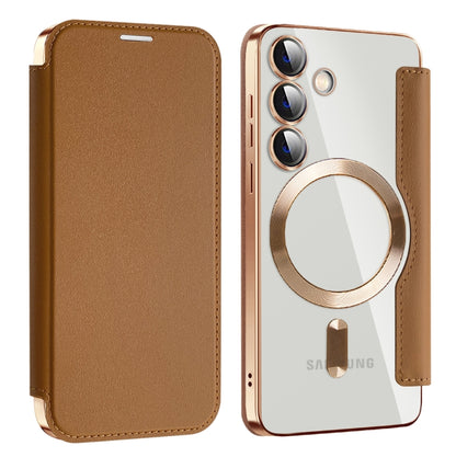 For Samsung Galaxy S24 5G MagSafe Magnetic RFID Anti-theft Leather Phone Case(Brown) - Galaxy S24 5G Cases by buy2fix | Online Shopping UK | buy2fix