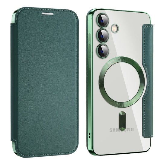 For Samsung Galaxy S24+ 5G MagSafe Magnetic RFID Anti-theft Leather Phone Case(Dark Green)