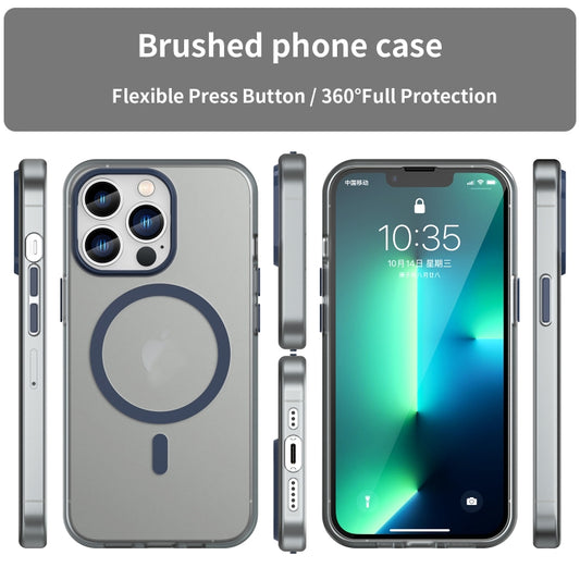 For iPhone 13 Pro MagSafe Frosted Translucent TPU + PC Full Coverage Phone Case(Dark Blue) by buy2fix