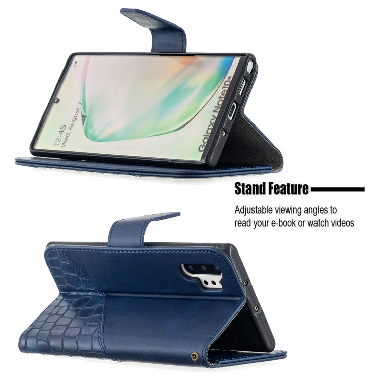For Samsung Galaxy Note 10 Plus Matching Color Crocodile Texture Horizontal Flip PU Leather Case with Wallet & Holder & Card Slots(Blue) by buy2fix
