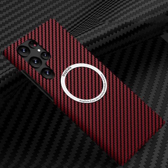 For Samsung Galaxy S24 Ultra 5G Carbon Fiber Texture MagSafe Magnetic Phone Case(Red)