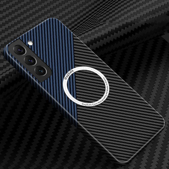 For Samsung Galaxy S24+ 5G Carbon Fiber Texture MagSafe Magnetic Phone Case(Black Blue)
