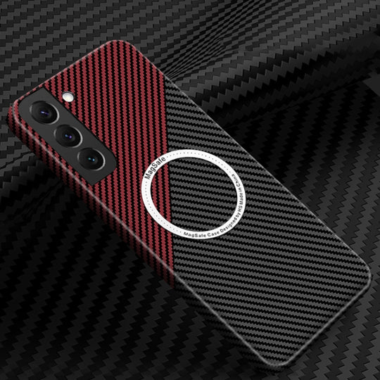 For Samsung Galaxy S24 5G Carbon Fiber Texture MagSafe Magnetic Phone Case(Black Red)