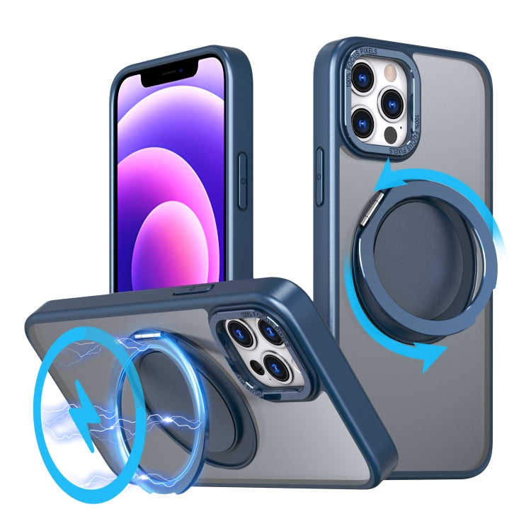 For iPhone 12 Pro 360-degree Rotating MagSafe Magnetic Holder Phone Case(Navy Blue) by buy2fix