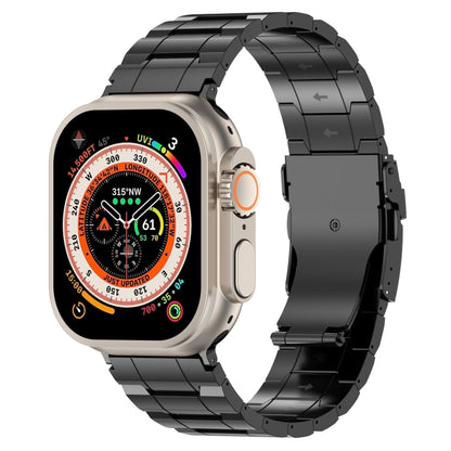 For Apple Watch Ultra 49mm Safety Buckle Trapezoid Titanium Steel Watch Band(Black) by buy2fix