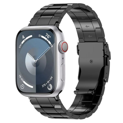 For Apple Watch Series 8 41mm Safety Buckle Trapezoid Titanium Steel Watch Band(Black) by buy2fix