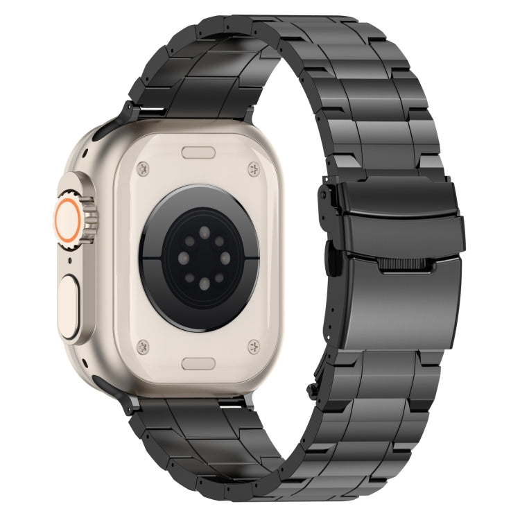 For Apple Watch SE 40mm Safety Buckle Trapezoid Titanium Steel Watch Band(Black) by buy2fix