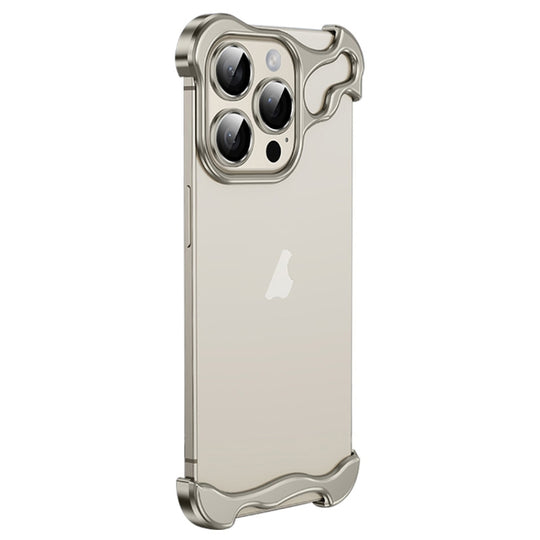 For iPhone 15 Pro Frameless Metal Corner Pad Phone Case with Lens Film(Grey)