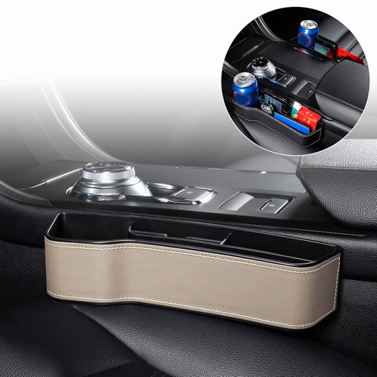 Car Multi-functional Console Box Cup Holder Seat Gap Side Storage Box, Leather Style, Color:Beige(Main Driver Seat)