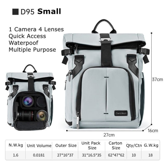 Cwatcun D95 Large Capacity Photography Backpack Shoulders Laptop Camera Bag, Size:27 x 37 x 16cm(Silver Grey) by Cwatcun