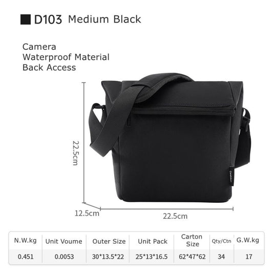 Cwatcun D103 Crossbody Camera Bag Photography Lens Shoulder Bag, Size:22.5 x 22.5 x 12.5cm(Black) by Cwatcun