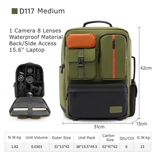 Cwatcun D117 Large Capacity Photography Backpack Shoulders Laptop Camera Bag, Size:42 x 31 x 13cm(Army Green) by Cwatcun