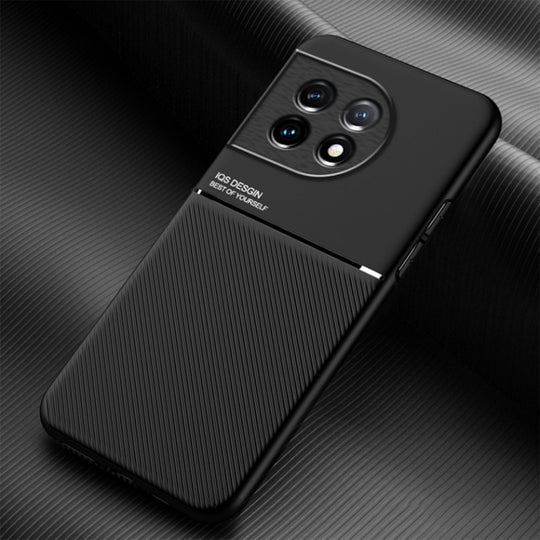 For OnePlus 11 Classic Tilt Strip Grain Magnetic PC Hybrid TPU Phone Case(Black)