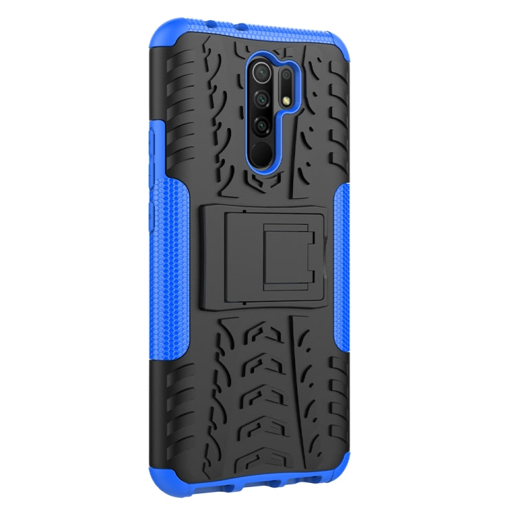 For Xiaomi Redmi 9 Tire Texture Shockproof TPU + PC Protective Case with Holder(Blue) - Xiaomi Accessories by buy2fix | Online Shopping UK | buy2fix