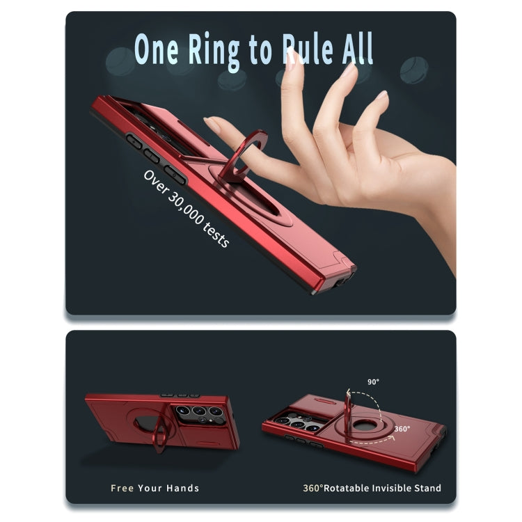 For Samsung Galaxy S22 Ultra 5G Camshield MagSafe Ring Holder Armor Phone Case(Red) by buy2fix