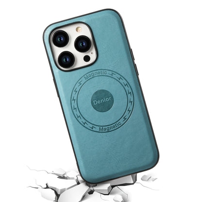 For iPhone 15 Pro Denior Cowhide Texture Leather MagSafe Phone Case(Blue) - iPhone 15 Pro Cases by Denior | Online Shopping UK | buy2fix