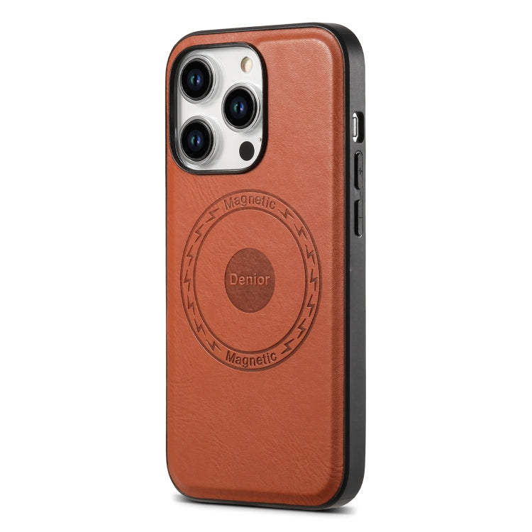 For iPhone 15 Denior Cowhide Texture Leather MagSafe Phone Case(Brown) - iPhone 15 Cases by Denior | Online Shopping UK | buy2fix