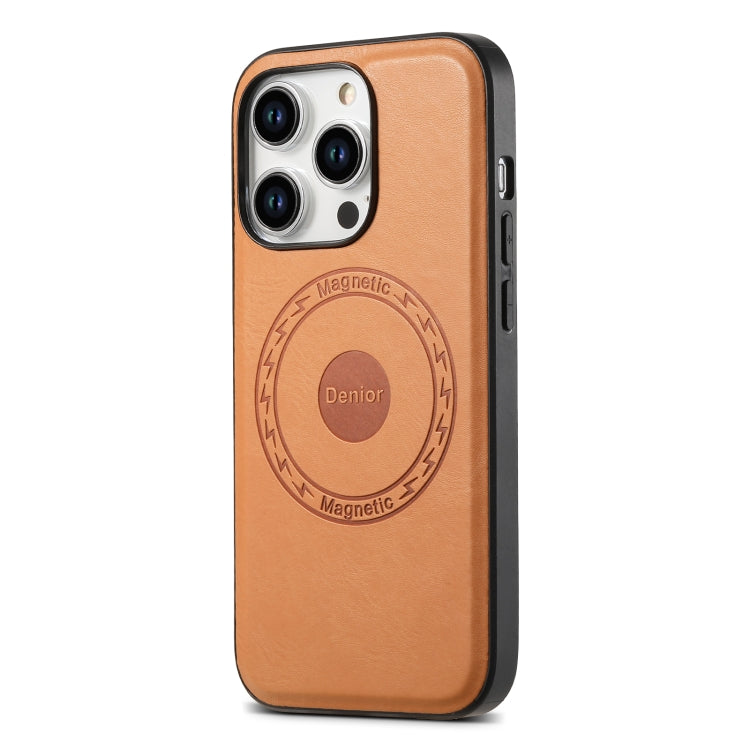 For iPhone 13 Pro Denior Cowhide Texture Leather MagSafe Phone Case(Khaki) - iPhone 13 Pro Cases by Denior | Online Shopping UK | buy2fix