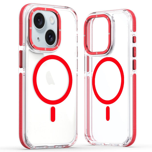 For iPhone 15 Dual-Color Clear Acrylic Hybrid TPU MagSafe Phone Case(Red) - iPhone 15 Cases by buy2fix | Online Shopping UK | buy2fix