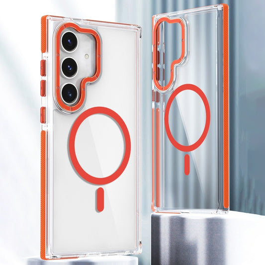 For Samsung Galaxy S24 5G Dual-Color Clear Acrylic Hybrid TPU MagSafe Phone Case(Orange) - Galaxy S24 5G Cases by buy2fix | Online Shopping UK | buy2fix