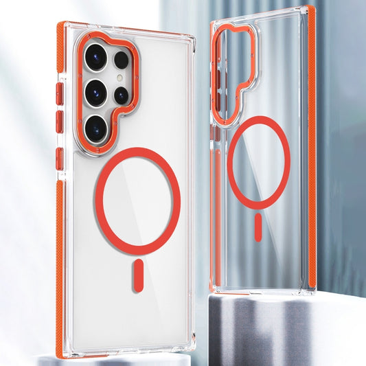 For Samsung Galaxy S24 Ultra 5G Dual-Color Clear Acrylic Hybrid TPU MagSafe Phone Case(Orange) - Galaxy S24 Ultra 5G Cases by buy2fix | Online Shopping UK | buy2fix
