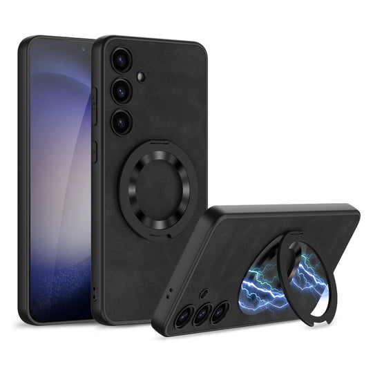 For Samsung Galaxy S24 5G GKK Skin Feel Frosted Leather MagSafe Magnetic Phone Case with Holder(Black)