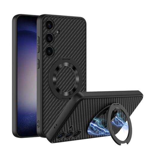 For Samsung Galaxy S24+ 5G GKK Skin Feel Leather MagSafe Magnetic Phone Case with Holder(Black) - Galaxy S24+ 5G Cases by GKK | Online Shopping UK | buy2fix
