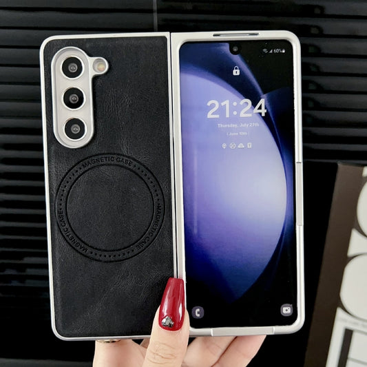For Samsung Galaxy Z Fold5 Skin Feel Leather Texture MagSafe Pearlescent Paint Shockproof Phone Case(Black) by buy2fix