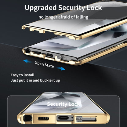 For Samsung Galaxy S24 Ultra 5G MagSafe Magnetic HD Frosted Tempered Glass Holder Phone Case(Gold) - Galaxy S24 Ultra 5G Cases by buy2fix | Online Shopping UK | buy2fix