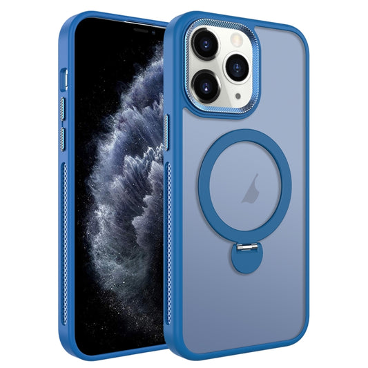 For iPhone 11 Pro MagSafe Magnetic Holder Breathable Phone Case(Blue) - iPhone 11 Pro Cases by buy2fix | Online Shopping UK | buy2fix