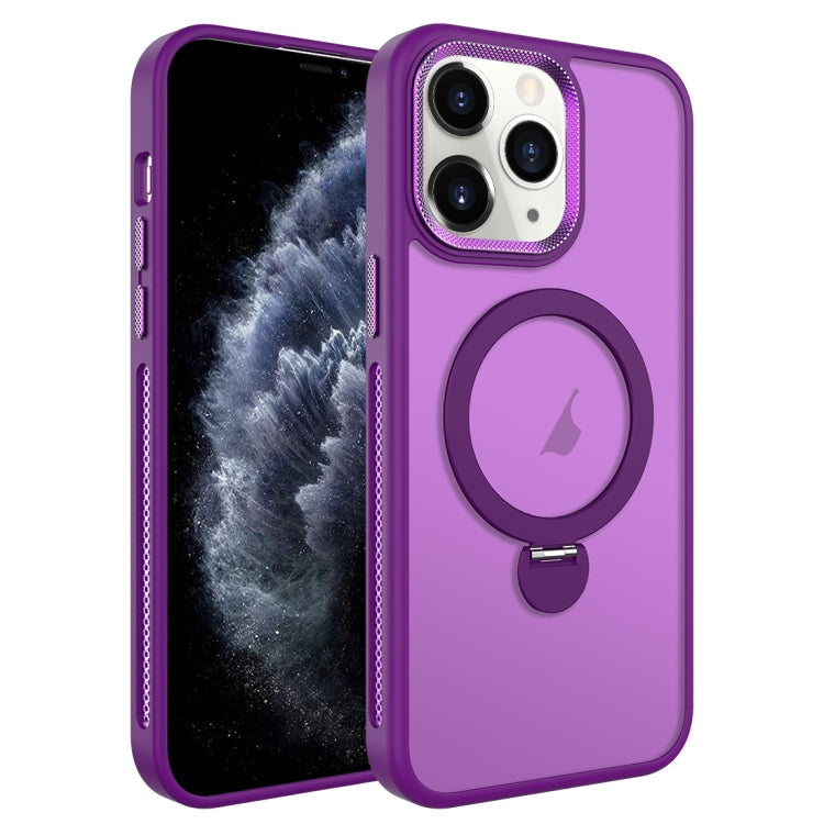 For iPhone 11 Pro Max MagSafe Magnetic Holder Breathable Phone Case(Purple) - iPhone 11 Pro Max Cases by buy2fix | Online Shopping UK | buy2fix