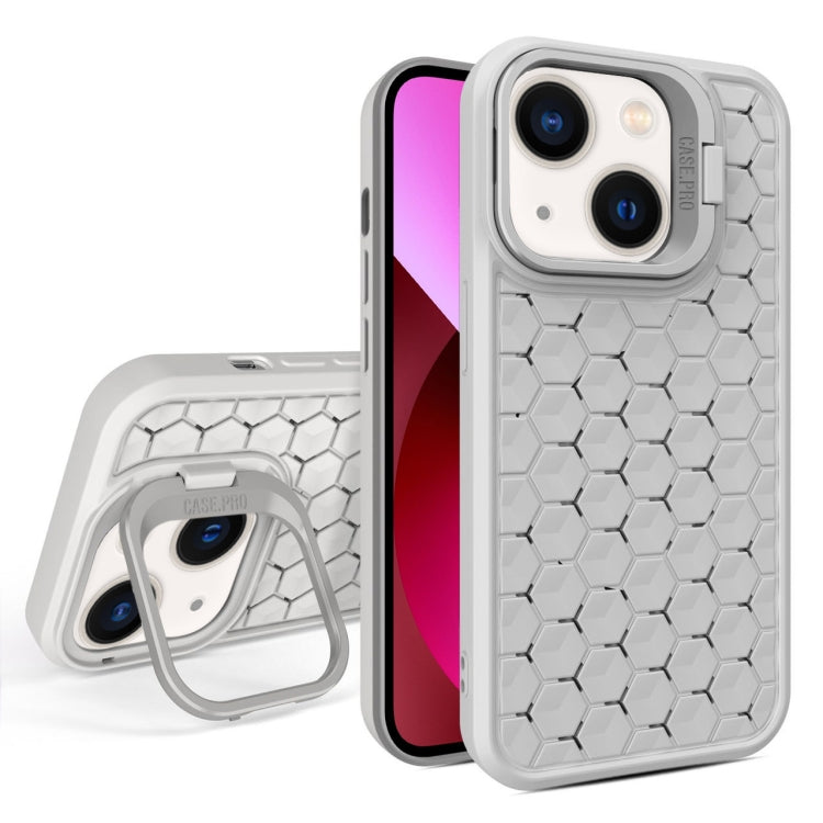 For iPhone 13 Honeycomb Radiating Lens Holder Magsafe Phone Case(Grey) by buy2fix