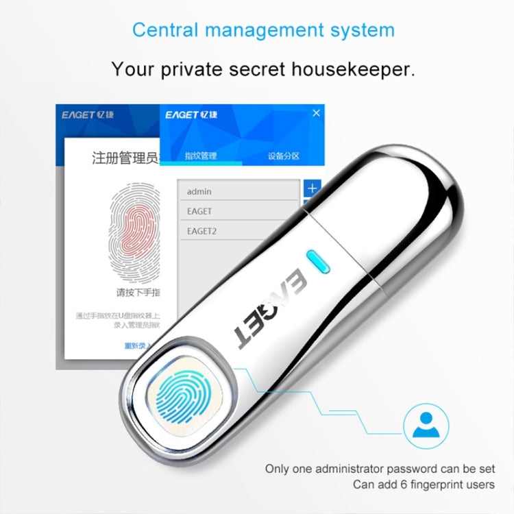 EAGET FU60 64G USB 3.0 Interface Metal Flash U Disk with Fingerprint Identification - Computer & Networking by EAGET | Online Shopping UK | buy2fix