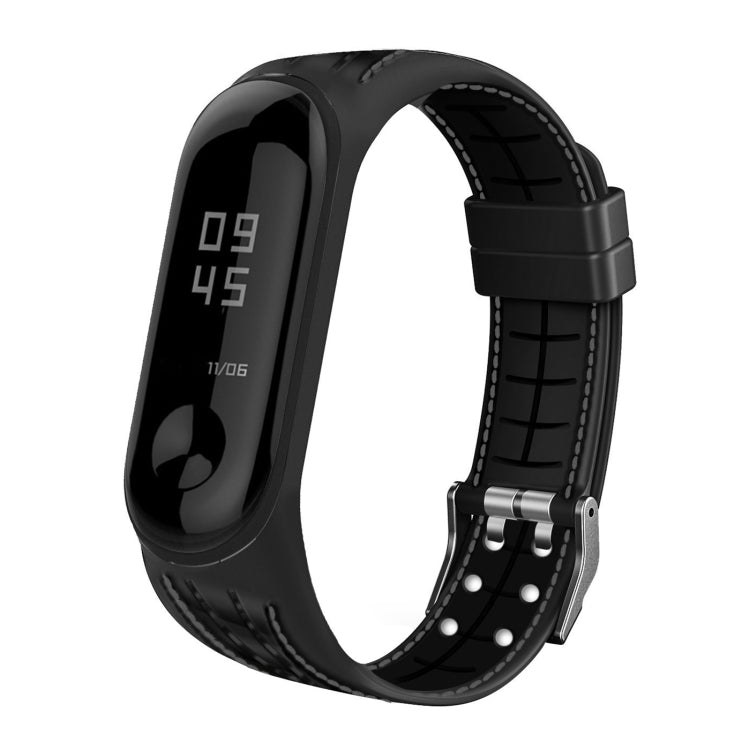 For Xiaomi Mi Band 4 / 3 Silicone Two-color Thread Watch Band, Style:Single Bead Texture(Black) - Smart Wear by buy2fix | Online Shopping UK | buy2fix