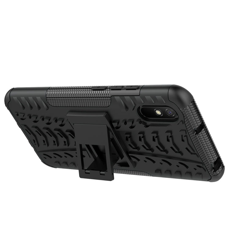 For Xiaomi Redmi 9A Tire Texture Shockproof TPU+PC Protective Case with Holder(Black) - Xiaomi Accessories by buy2fix | Online Shopping UK | buy2fix