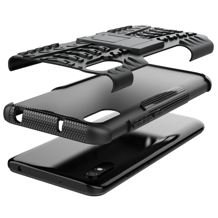 For Xiaomi Redmi 9A Tire Texture Shockproof TPU+PC Protective Case with Holder(Black) - Xiaomi Accessories by buy2fix | Online Shopping UK | buy2fix